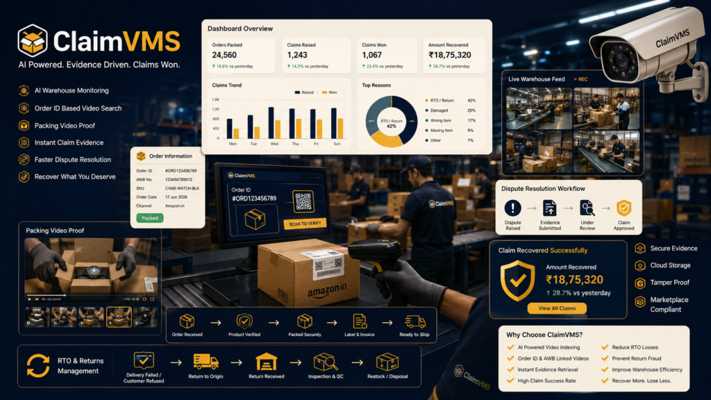 ClaimVMS warehouse packing video proof system reducing COD Return to Origin losses for ecommerce sellers