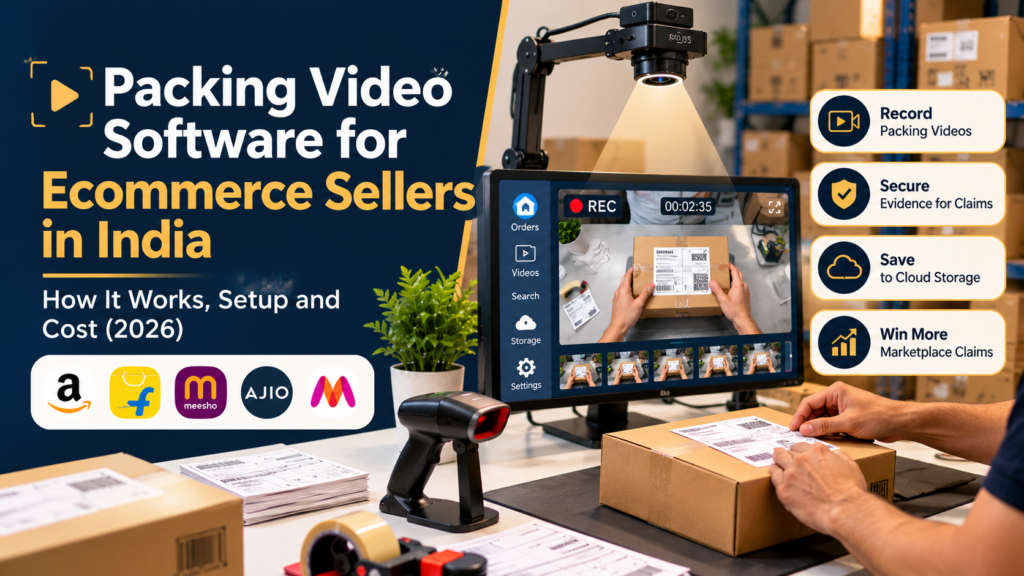 Packing video software station with overhead webcam and barcode scanner